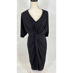 Trina Turk Dress Womens Small Black Twist Front V-Neck Sheath TD18R509B Draped